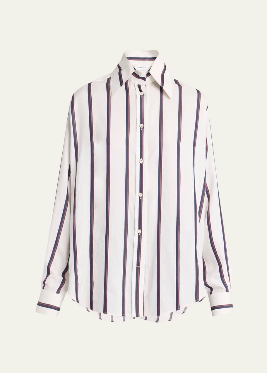Image 1 of 1: Striped Silk Button-Down Shirt