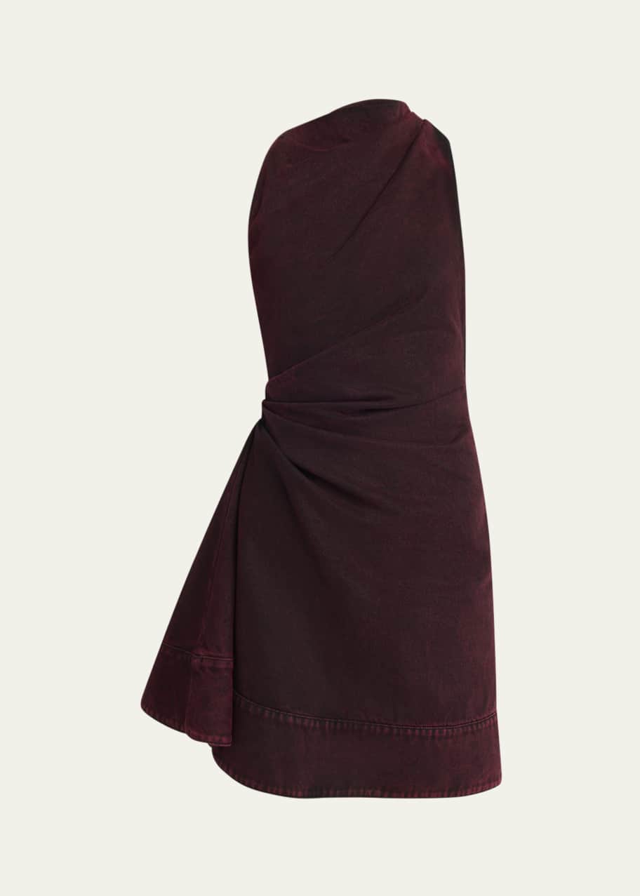 Image 1 of 1: Red-Wash Denim Draped Sleeveless Mini Dress
