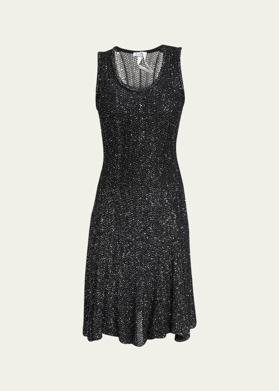 Image 1 of 1: Sequined Fit-Flare Knit Mini Dress
