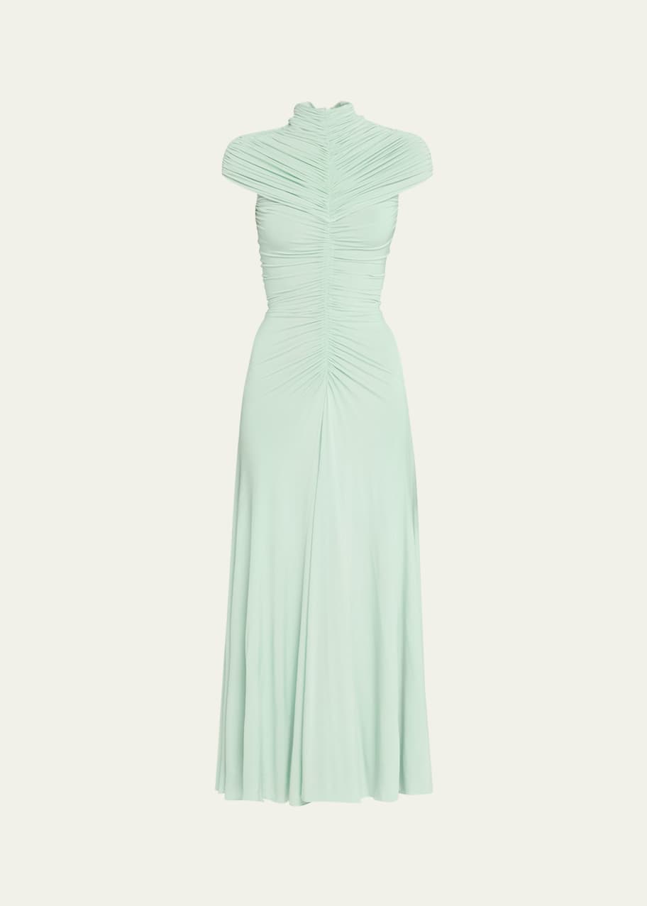 ALAIA Long High-Neck Ruched Dress - Bergdorf Goodman