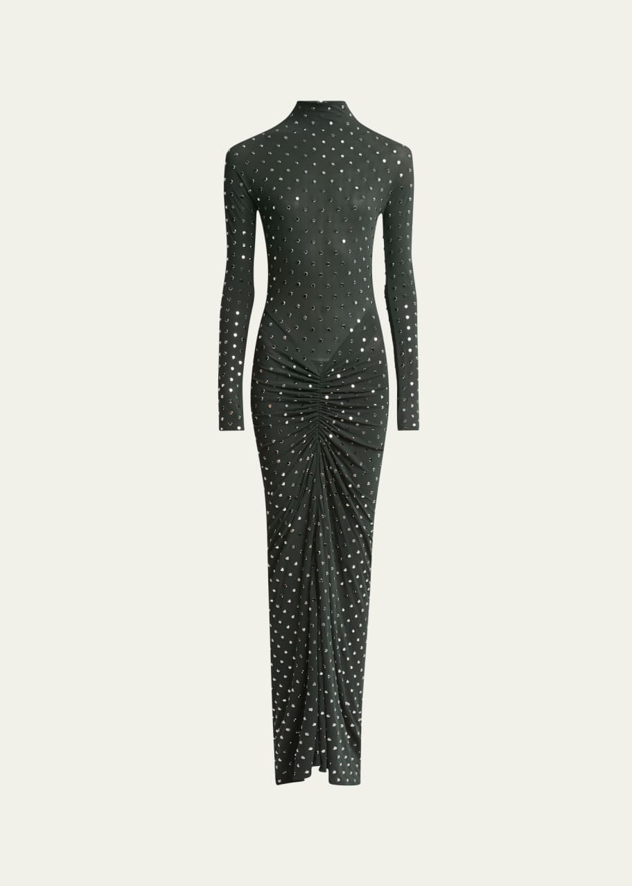 ALAIA Studded Long-Sleeve Draped Sheer Maxi Dress - Bergdorf