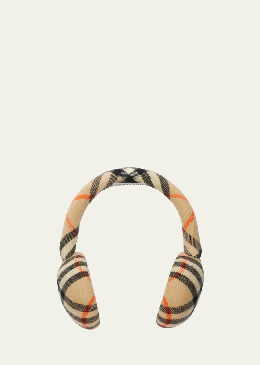 Image 1 of 1: Check Wool-Blend Earmuffs