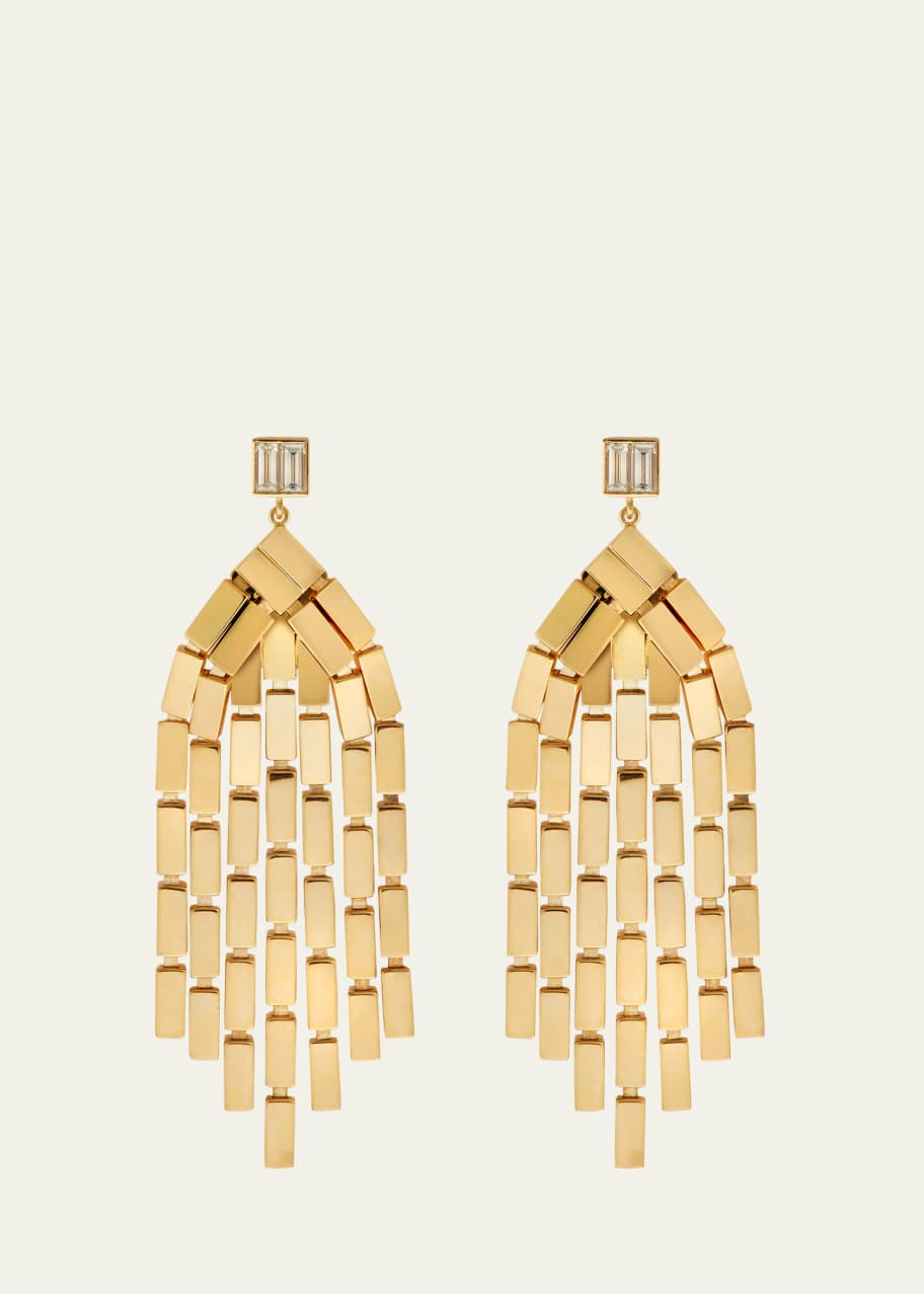 Image 1 of 1: 18K Yellow Gold Cascade Earrings with Baguette Diamonds
