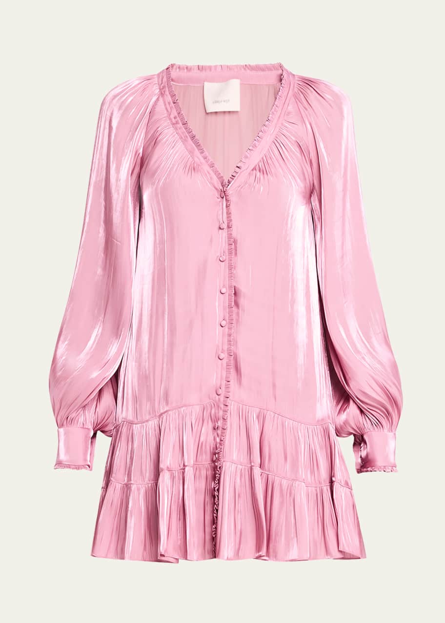 Image 1 of 1: Lise Long-Sleeve Satin Mini Dress
