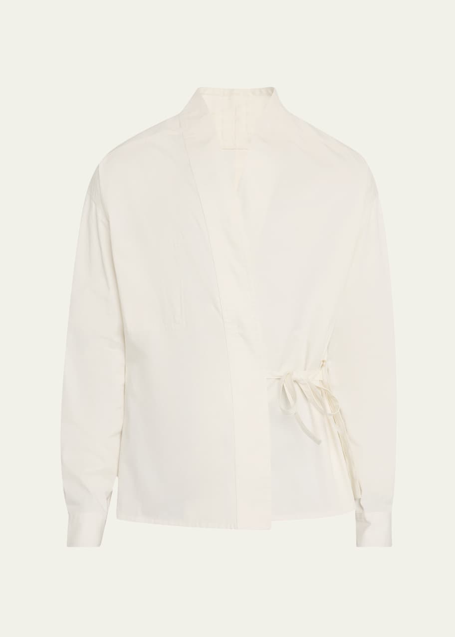 Image 1 of 1: Men's Tonal Topstitch Kimono Shirt