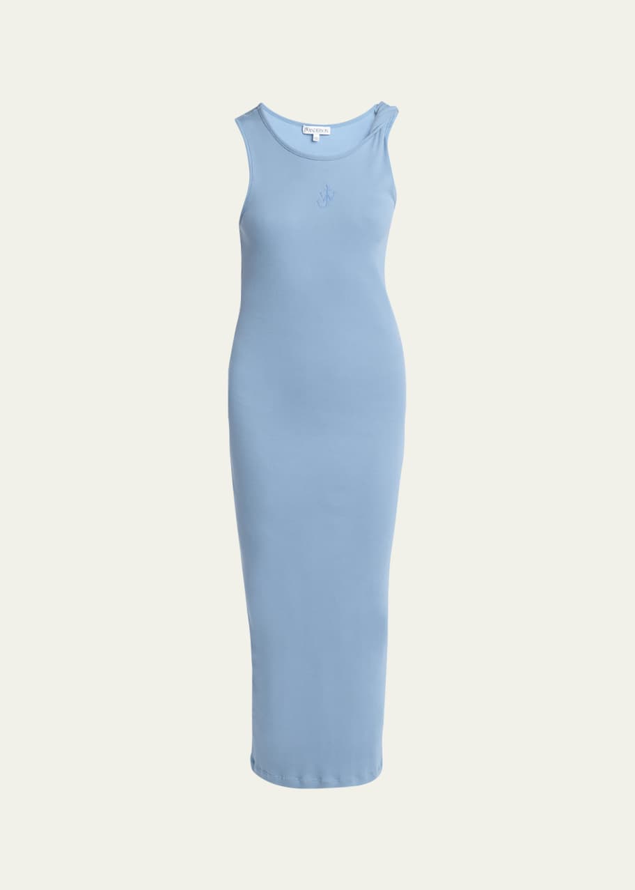 Image 1 of 1: Anchor Embroidered Body-Con Twisted Strap Midi Dress