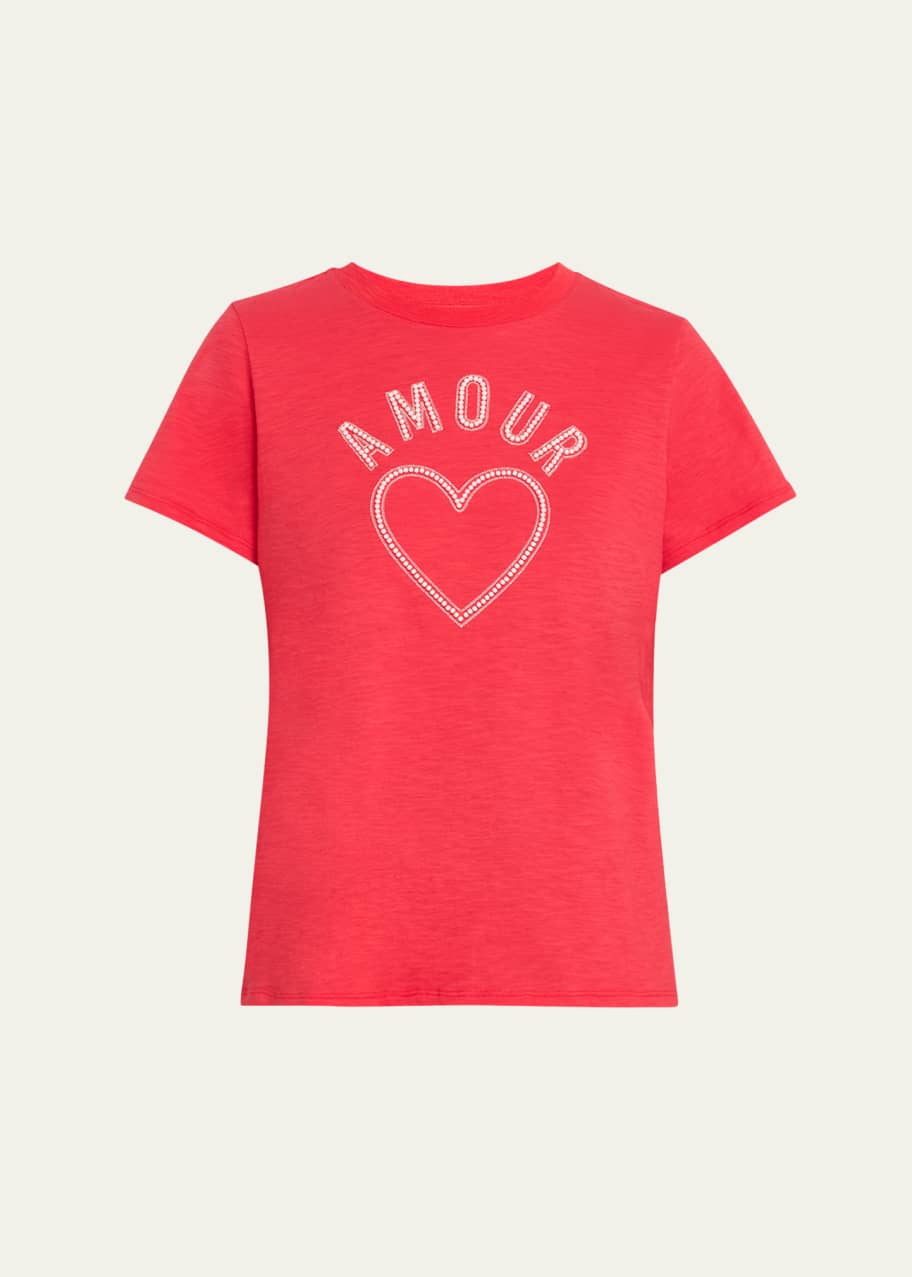 Image 1 of 1: Pearl-Embellished Amour Crewneck Tee