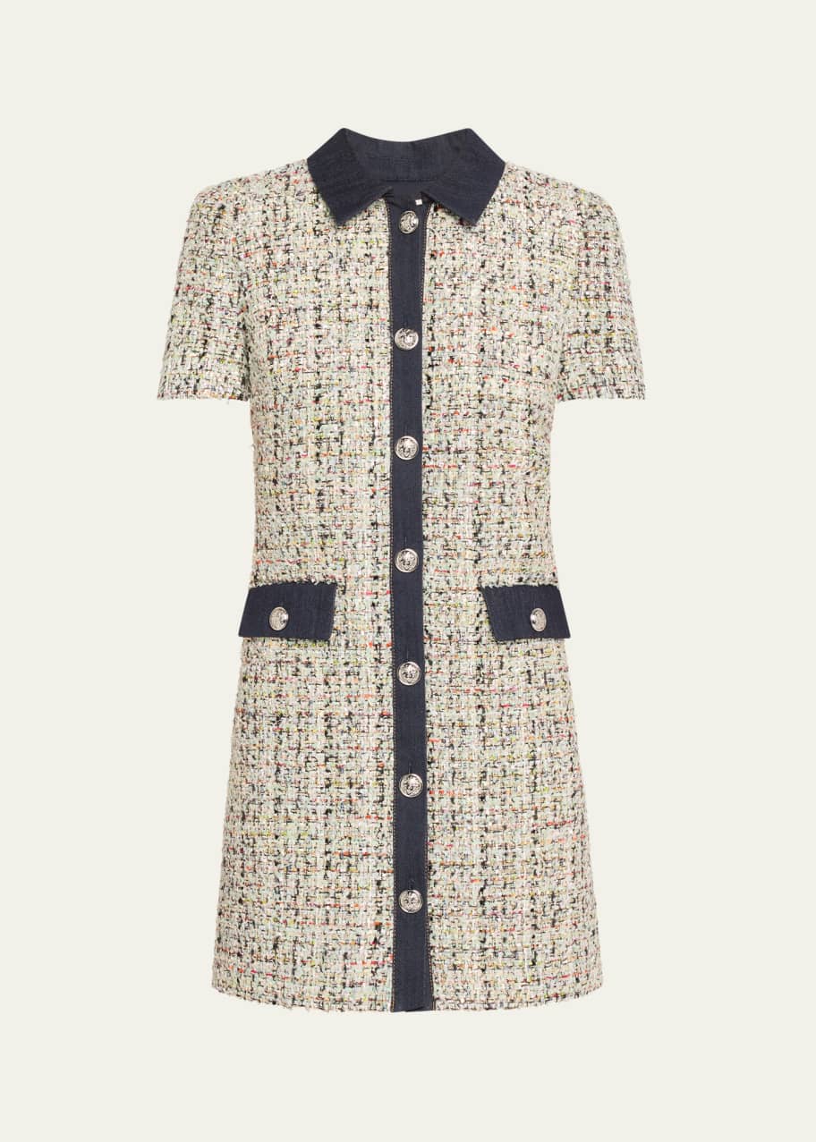 Image 1 of 1: Anya Short-Sleeve Boucle Mini Dress