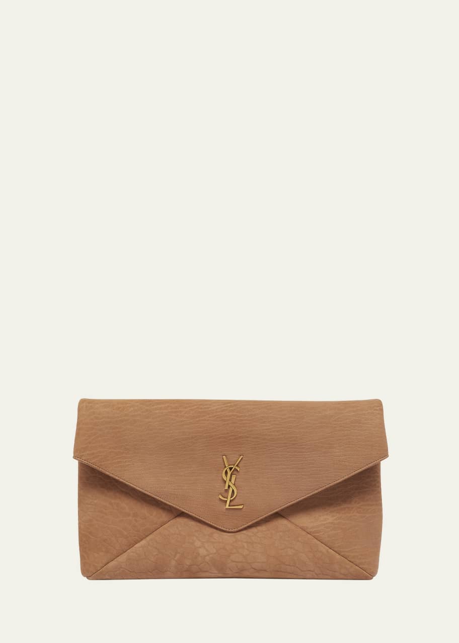 Image 1 of 1: Large YSL Envelope Pouch Clutch Bag in Pebbled Leather