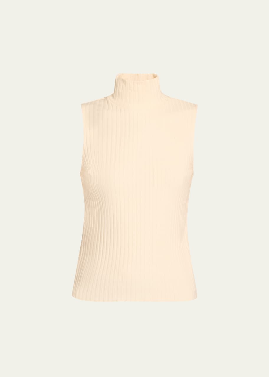 Image 1 of 1: Ribbed Sleeveless Turtleneck Top