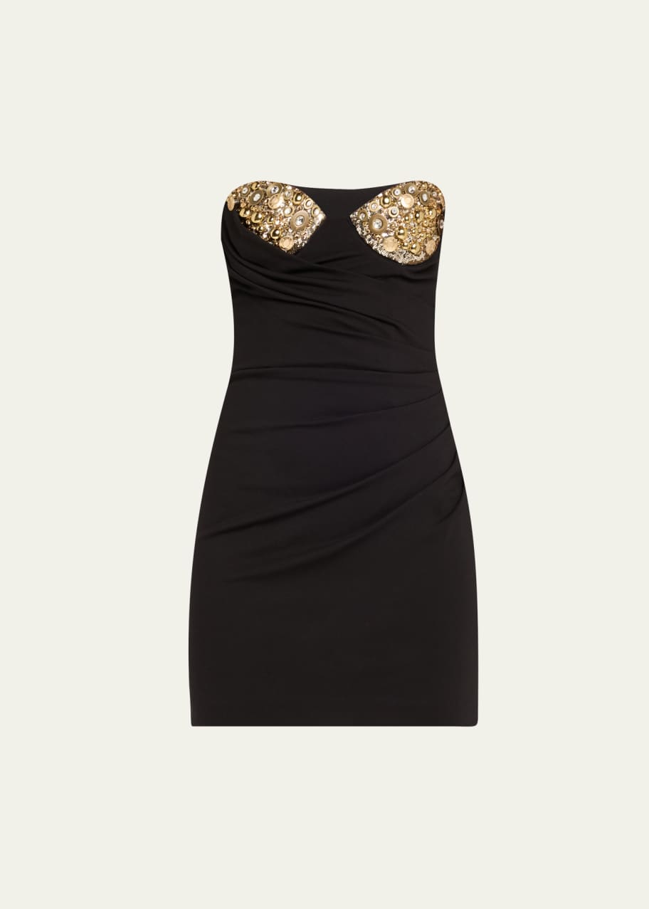 AREA Crystal Button Cluster Embroidered Draped Mini Dress - Bergdorf Goodman