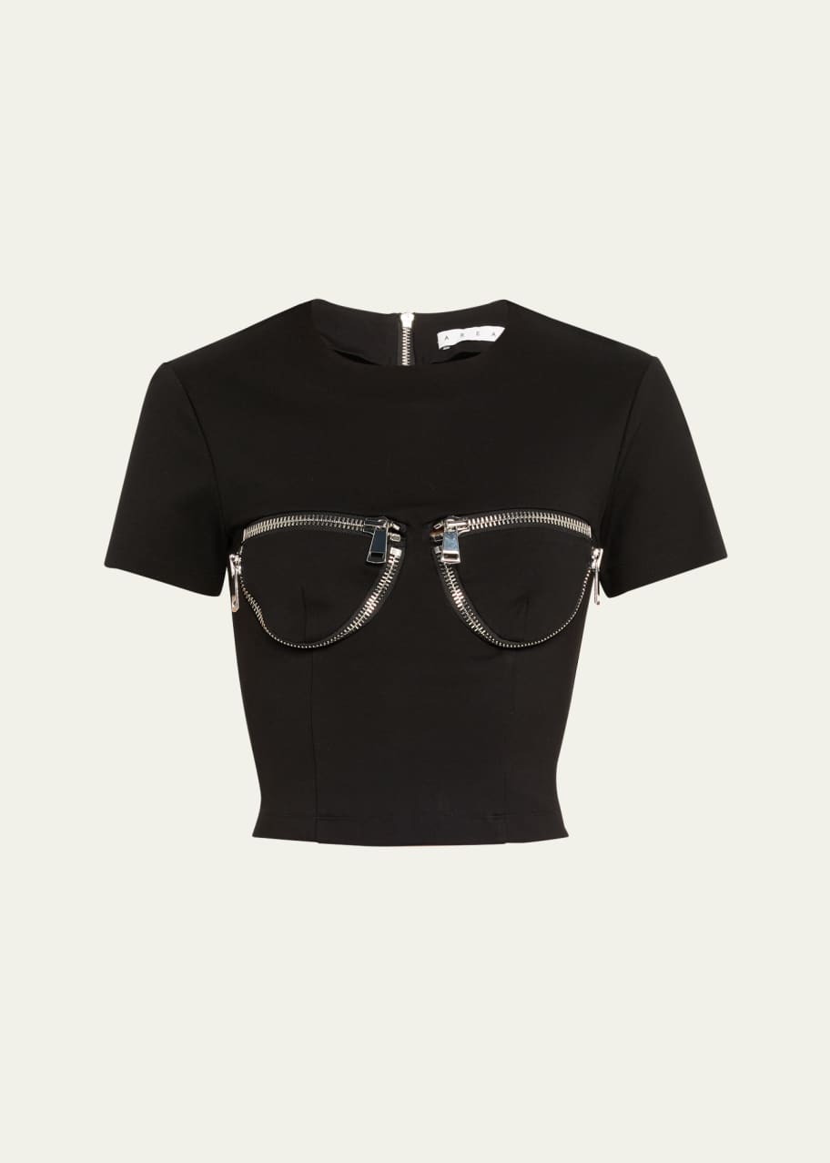 Image 1 of 1: Zipper Bustier Cup Crop T-Shirt