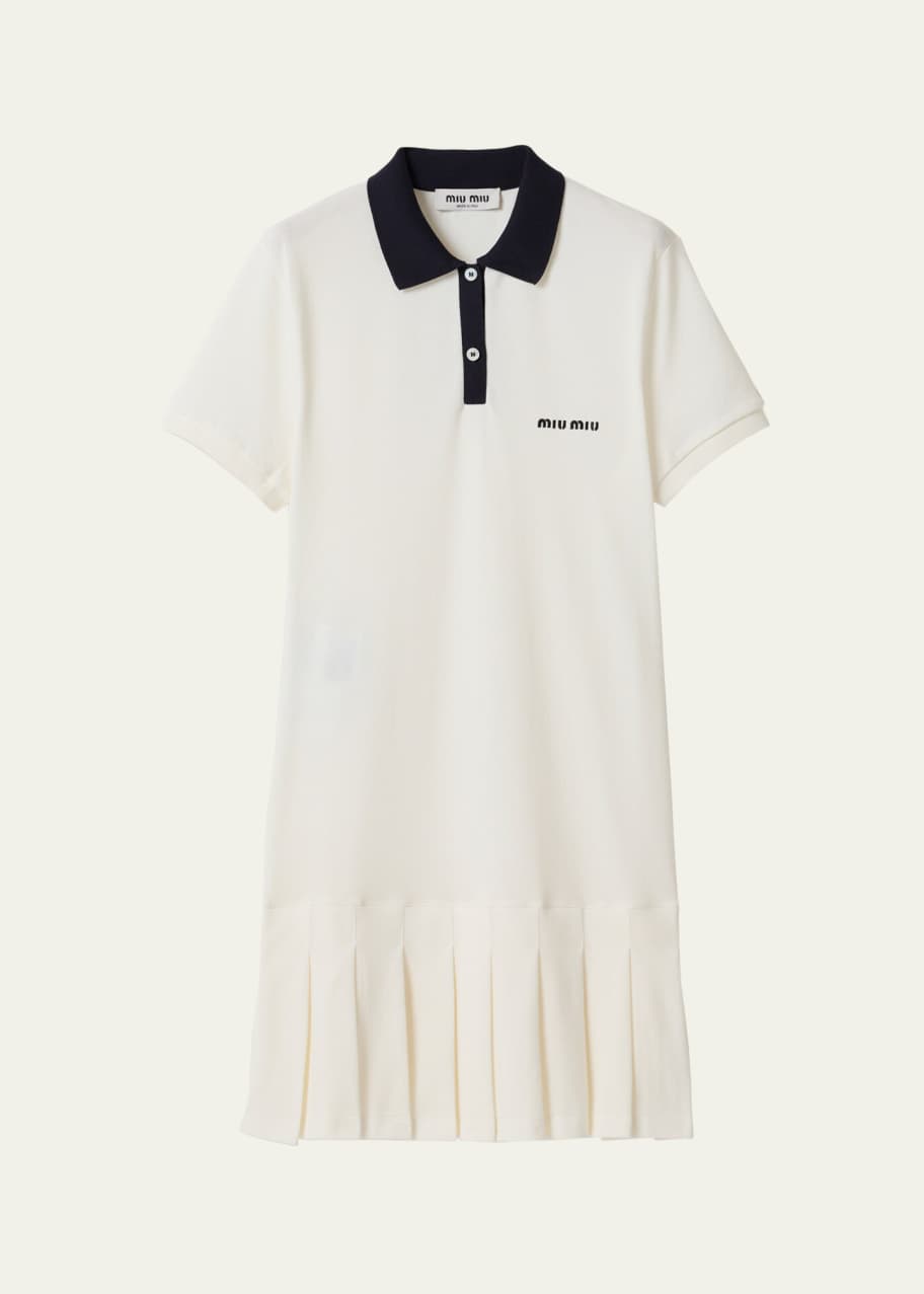 miu miu pleated dress Miu Miu Pleated Striped Mini Shirt Dress | White