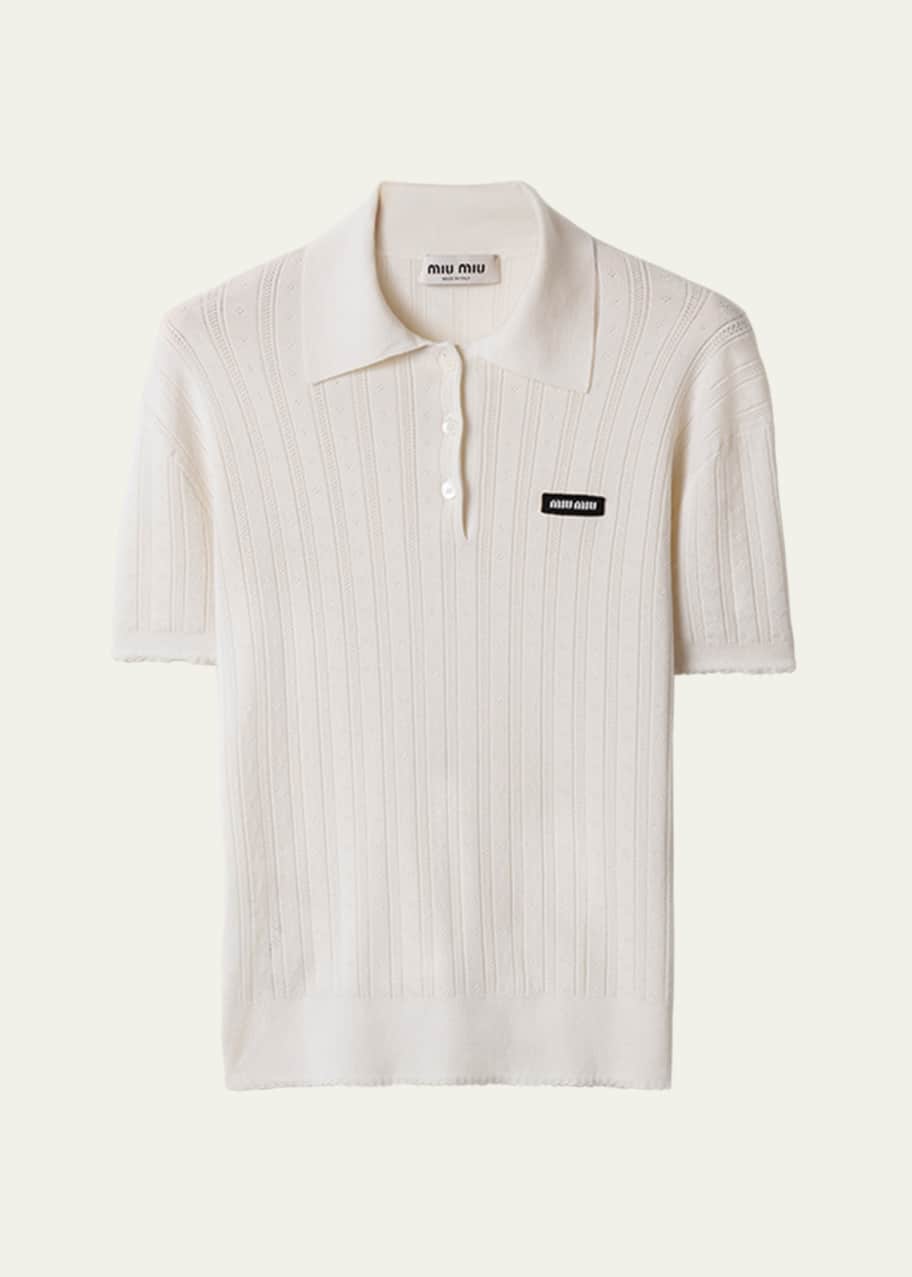 Miu Miu Short-Sleeve Pointelle Knit Polo Sweater - Bergdorf Goodman
