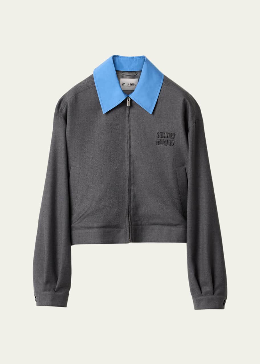 Miu Miu Poplin Layered Wool Zip-Up Jacket - Bergdorf Goodman