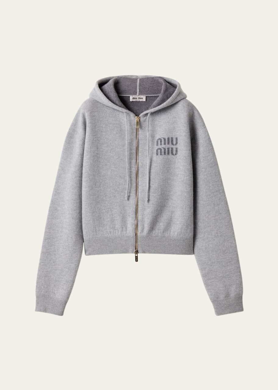 Image 1 of 1: Double Cashmere Zipper Hooded Cardigan