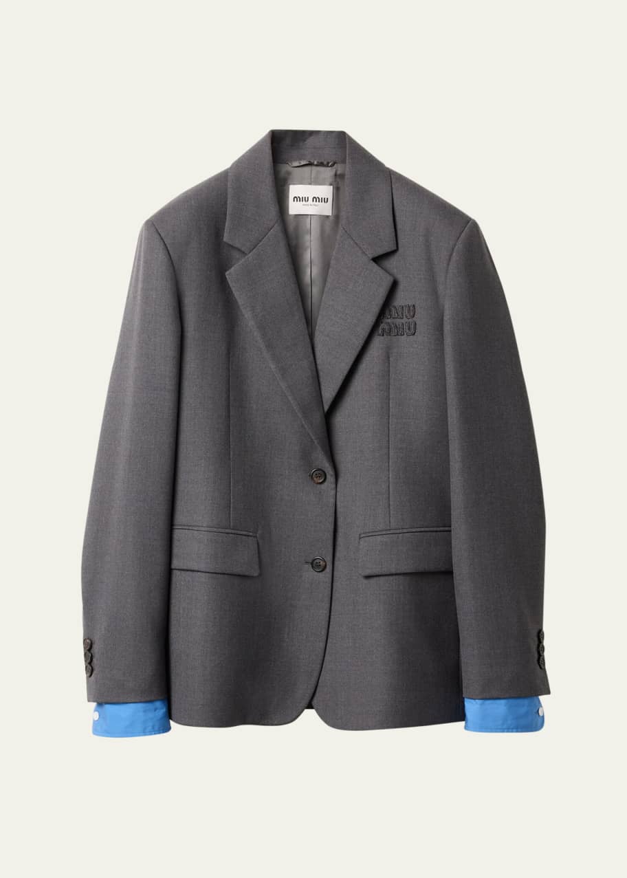Miu Miu Logo Embroidered Oversized Wool Blazer Jacket - Bergdorf