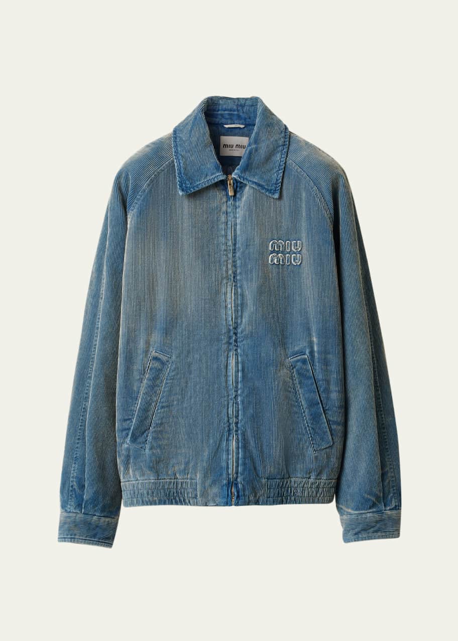 ブルゾン Miu Miu Oversized Padded Bomber Jacket In Corduroy Miu Miu Logo Embroidered Corduroy Bomber Jacket - Bergdorf