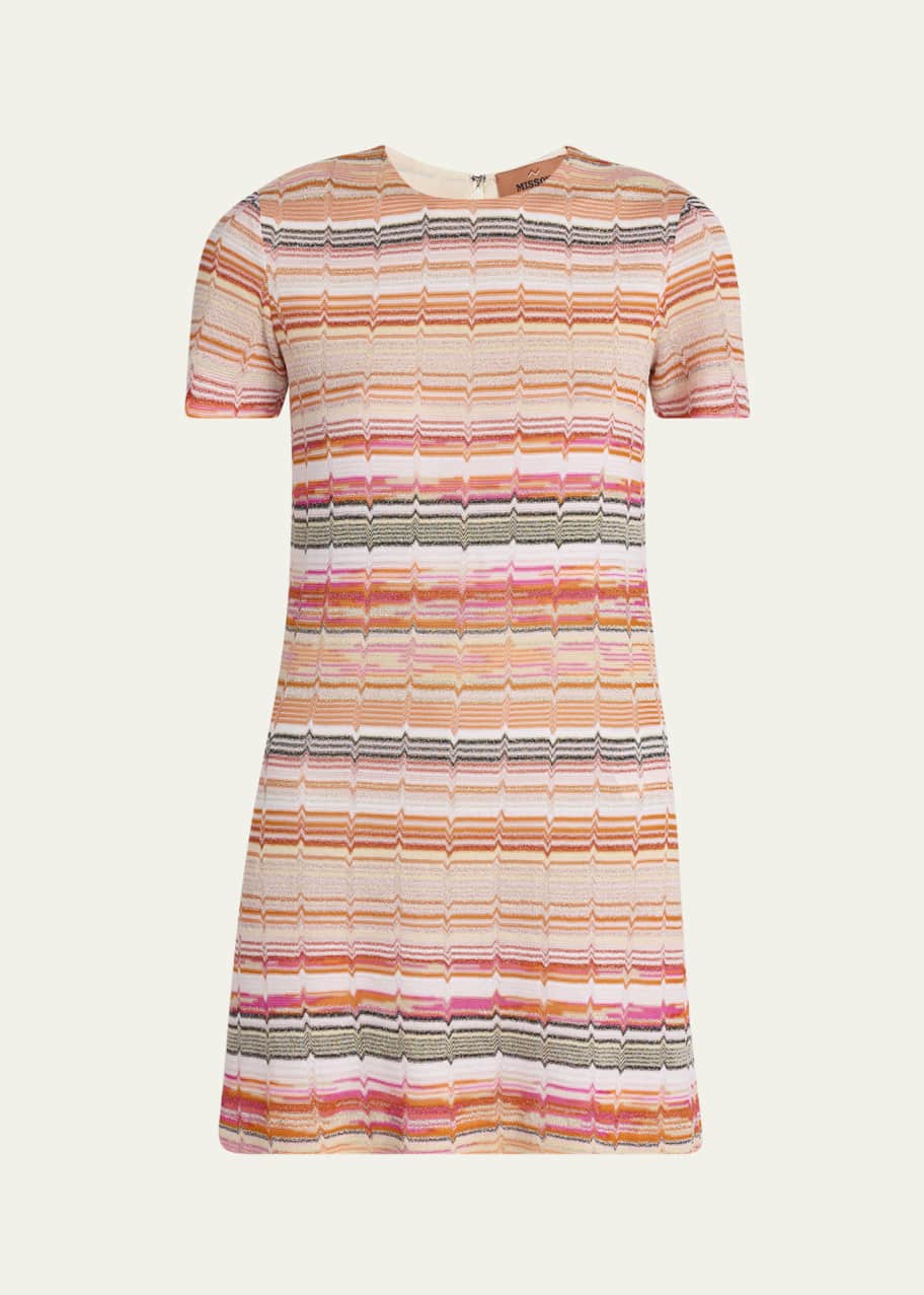 Image 1 of 1: Metallic Chevron Short-Sleeve Mini Dress