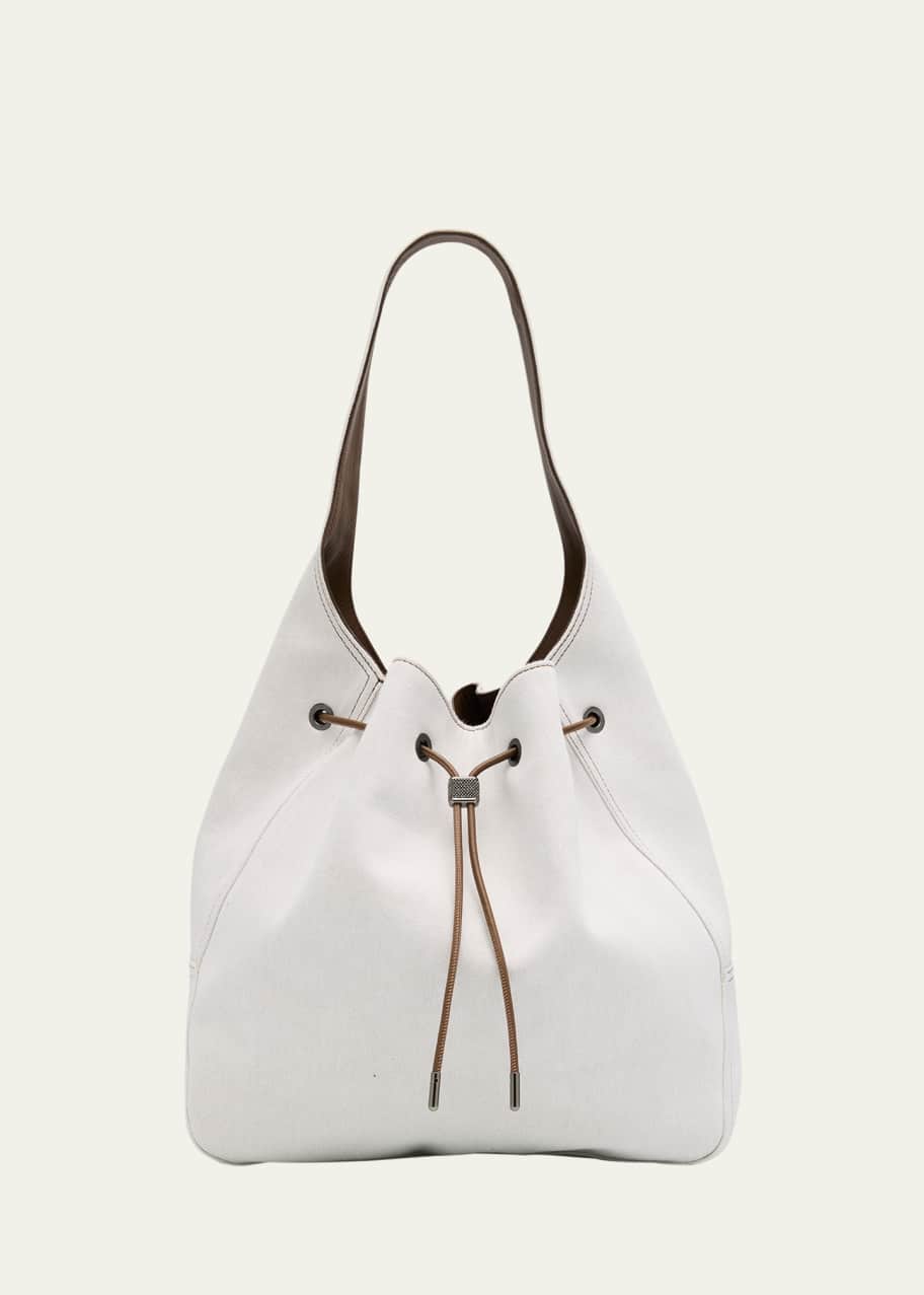 Image 1 of 1: Monili Drawstring Denim Shoulder Bag