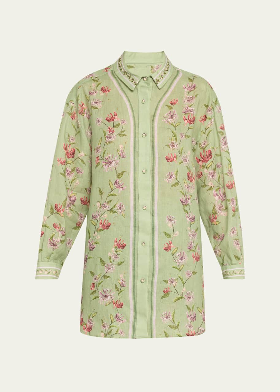 Image 1 of 1: Cecilia Honeysuckle Button-Front Linen Shirt