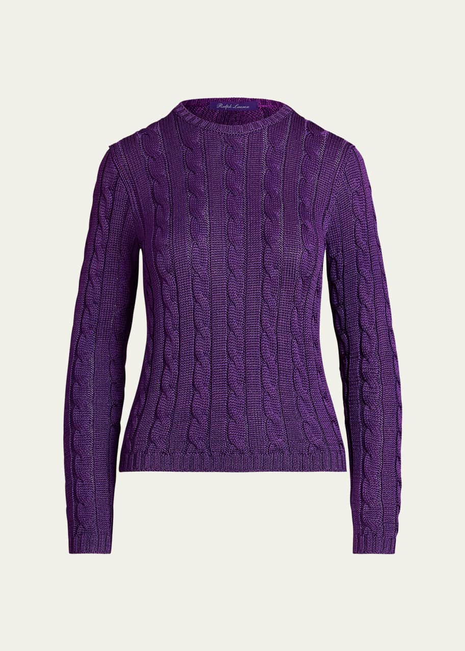 Image 1 of 1: Cable-Knit Silk Crewneck Sweater