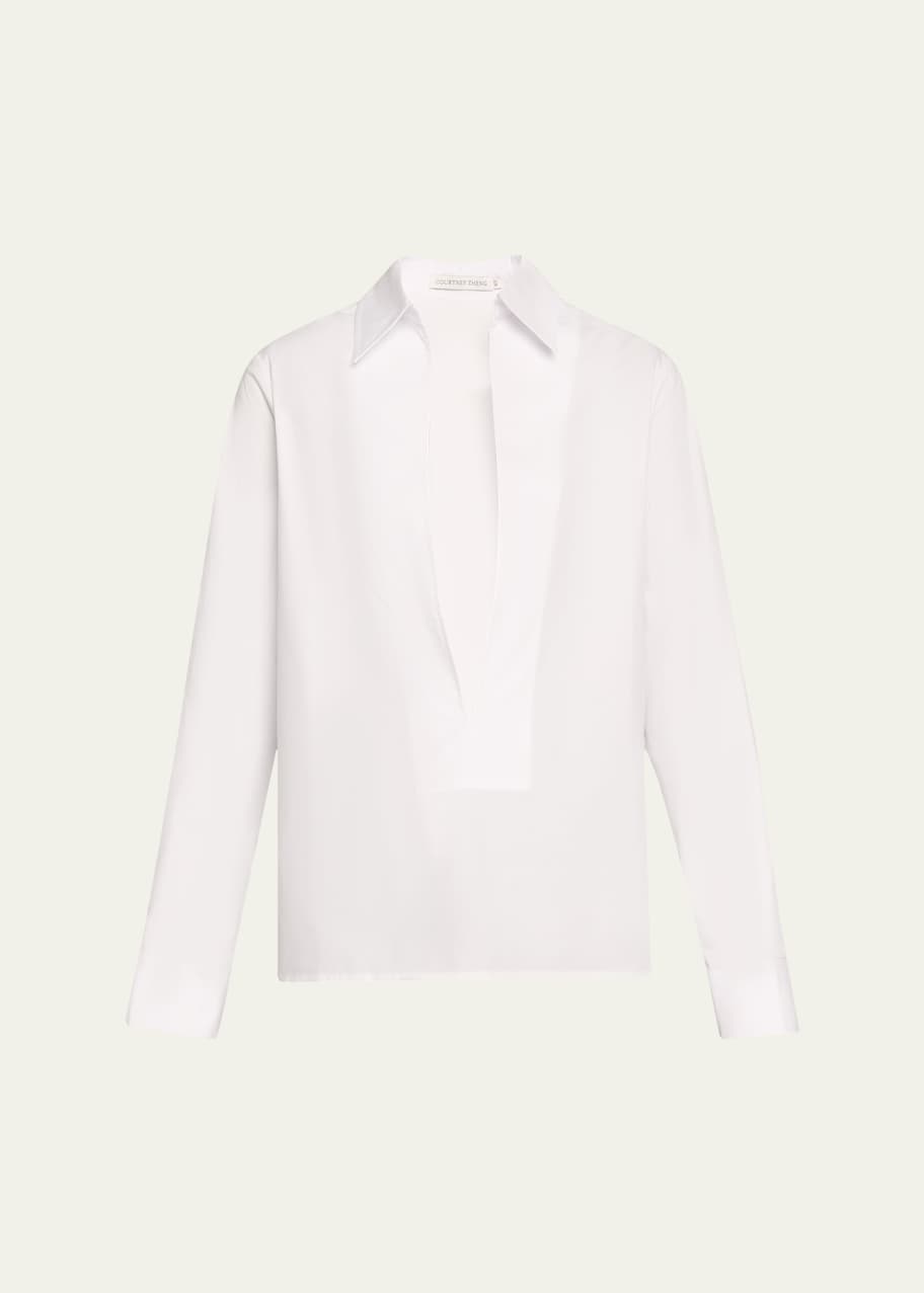 Image 1 of 1: Haines Plunge-Neck Poplin Shirt