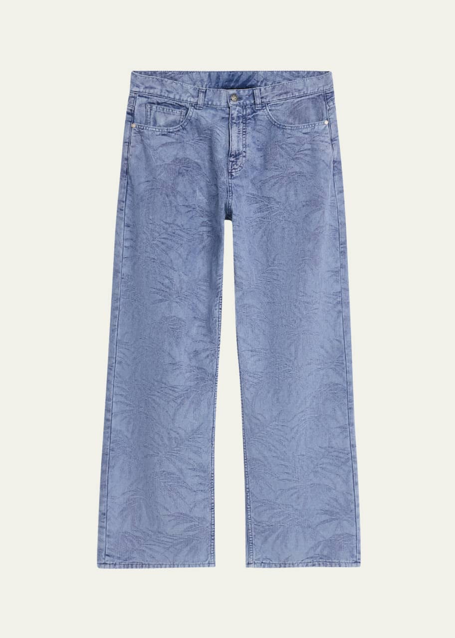 Image 1 of 1: Men's Palm Leaf Jacquard Loose-Fit Jeans