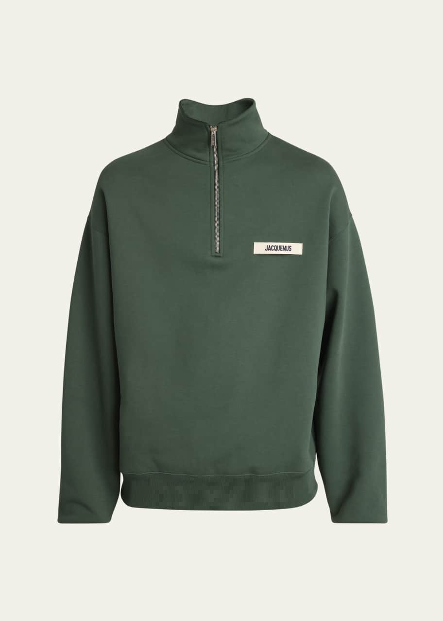 Image 1 of 1: Men's La Camionneur Grosgrain Logo Quarter-Zip Sweater