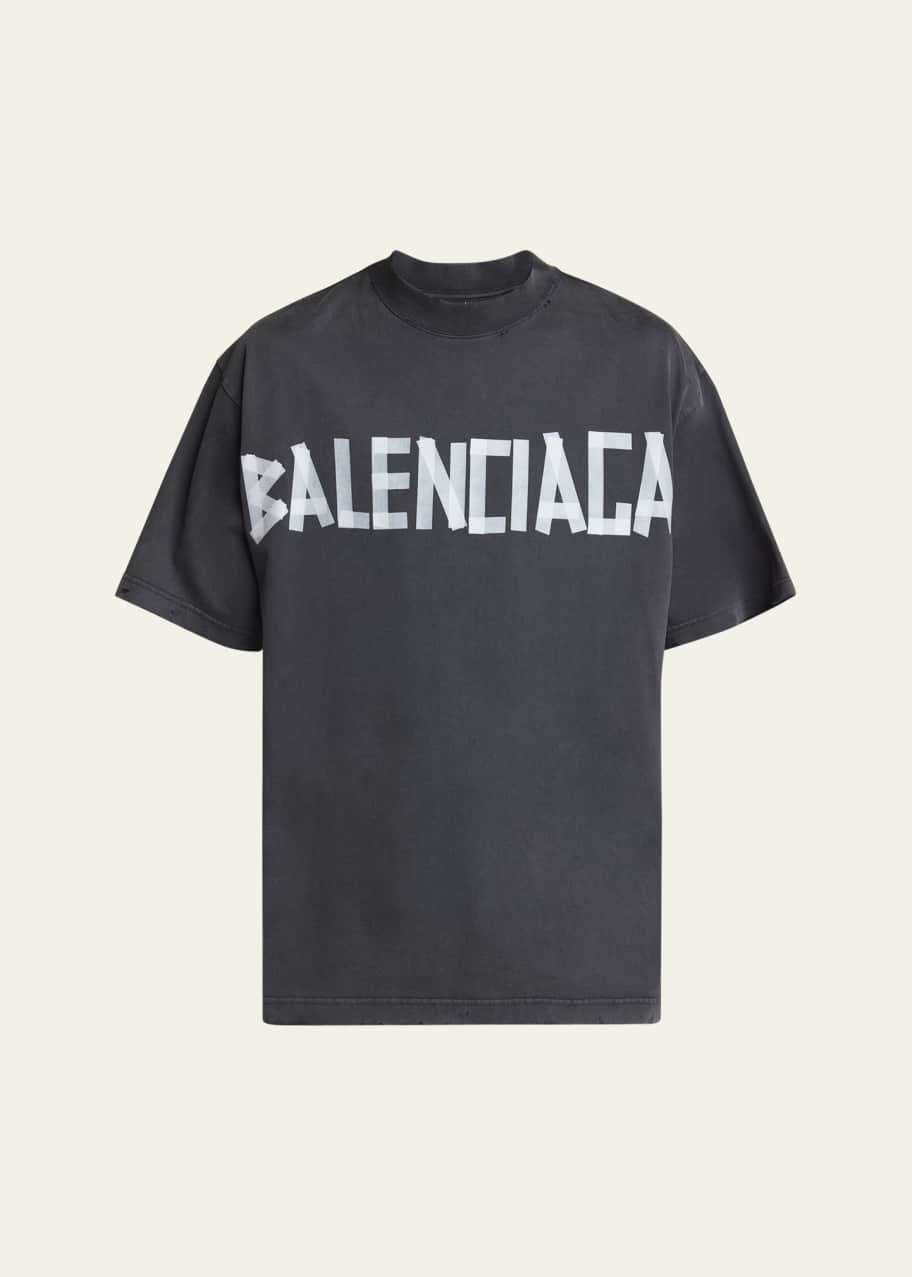 Balenciaga 半袖Tシャツ M 黒 ストーン装飾 Balenciaga Men's Faded Tape Logo T-Shirt - Bergdorf Goodman