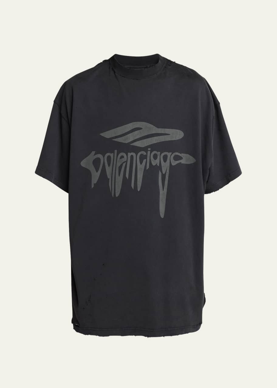 Balenciaga Men's Dripping Logo Oversized T-Shirt - Bergdorf Goodman