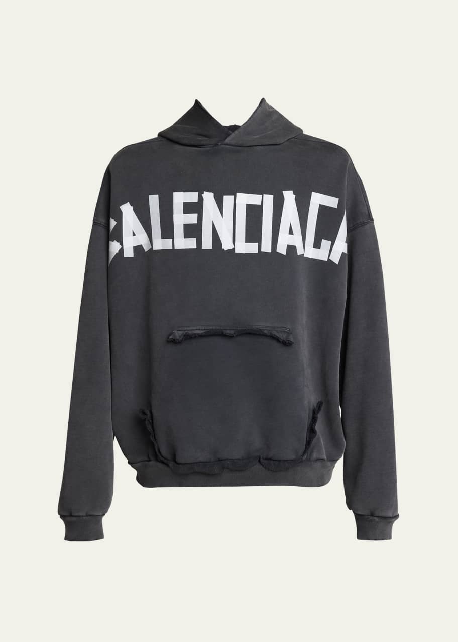 Balenciaga Men's Faded Terry Tape Hoodie - Bergdorf Goodman