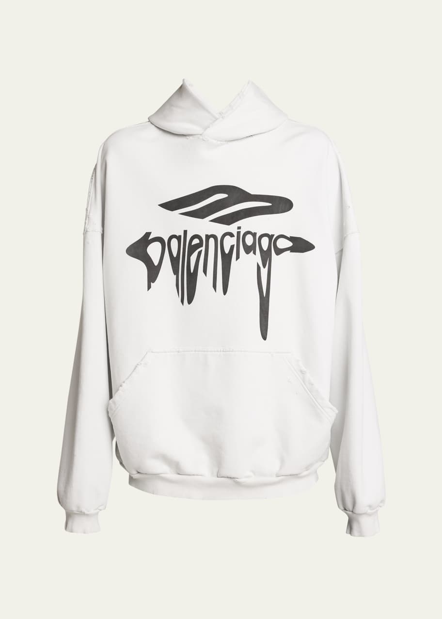 Balenciaga Men's Terry Drip Logo Hoodie - Bergdorf Goodman