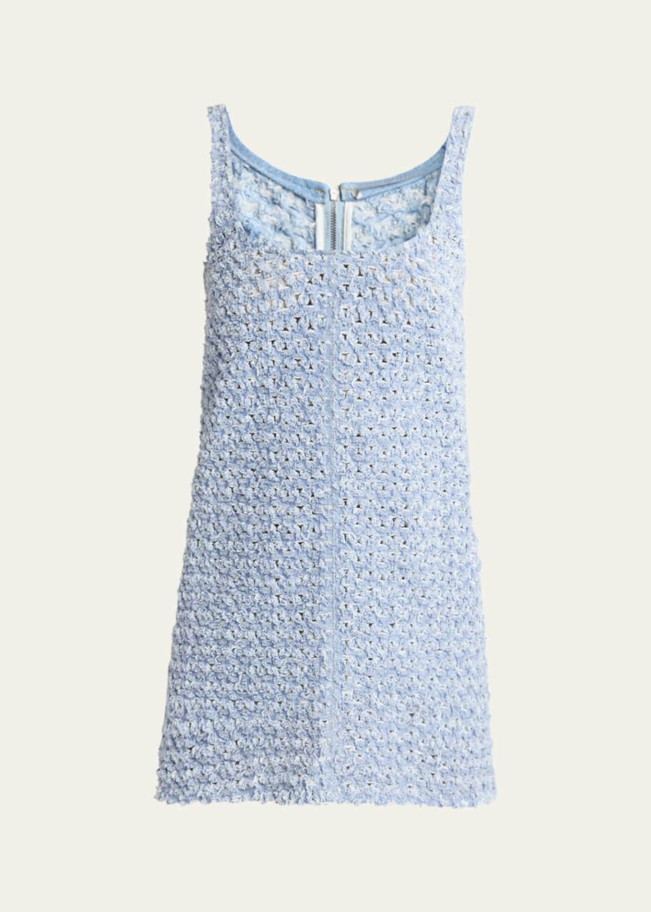 Image 1 of 1: Sleeveless Distressed Boucle Denim Mini Dress