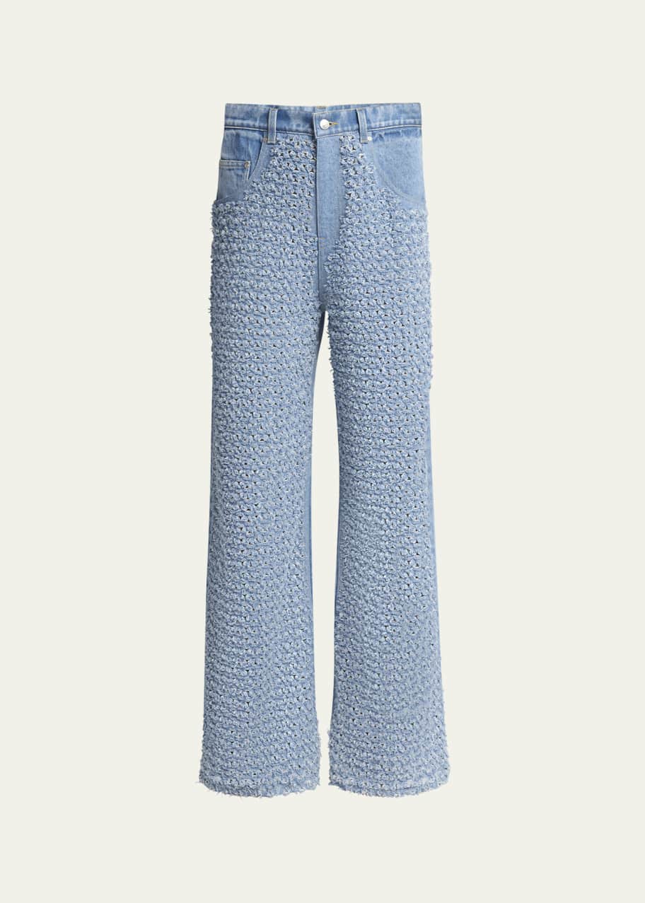 【送料&関税込】Stella McCartney Jeans Wide Leg Blue + NET SUSTAIN frayed high-rise wide-leg organic jeans