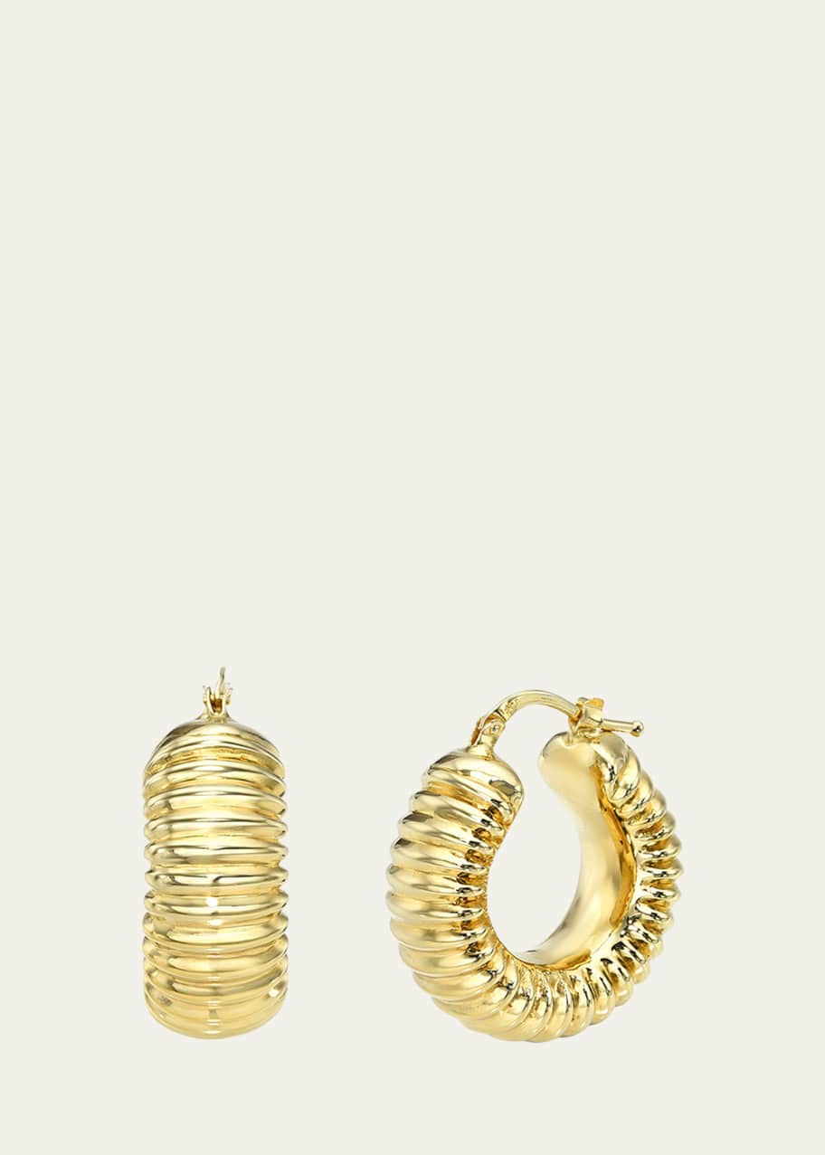 Image 1 of 1: 14K Gold Ribbed Bubble Hoop Earrings
