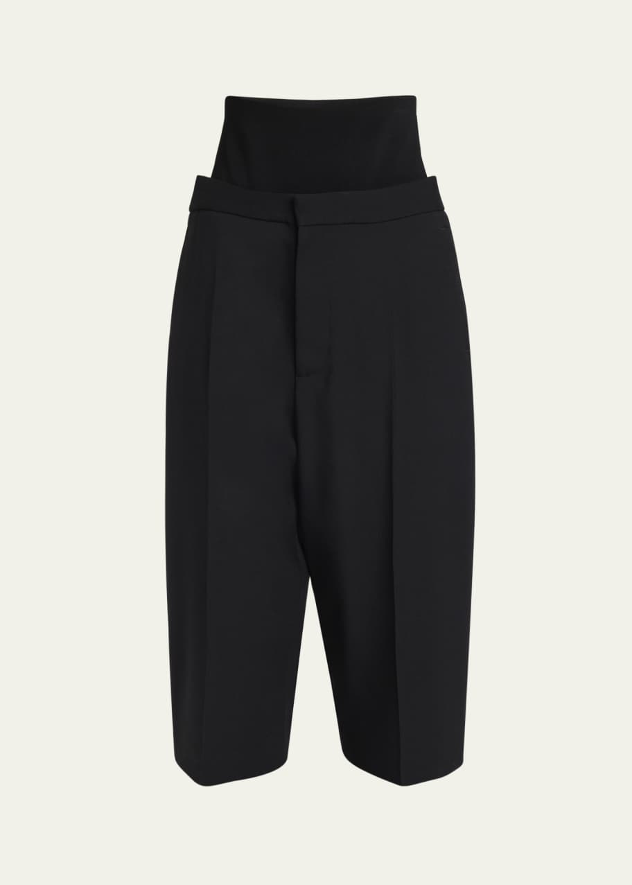 Image 1 of 1: Knit Waistband Long Wool Trouser Shorts