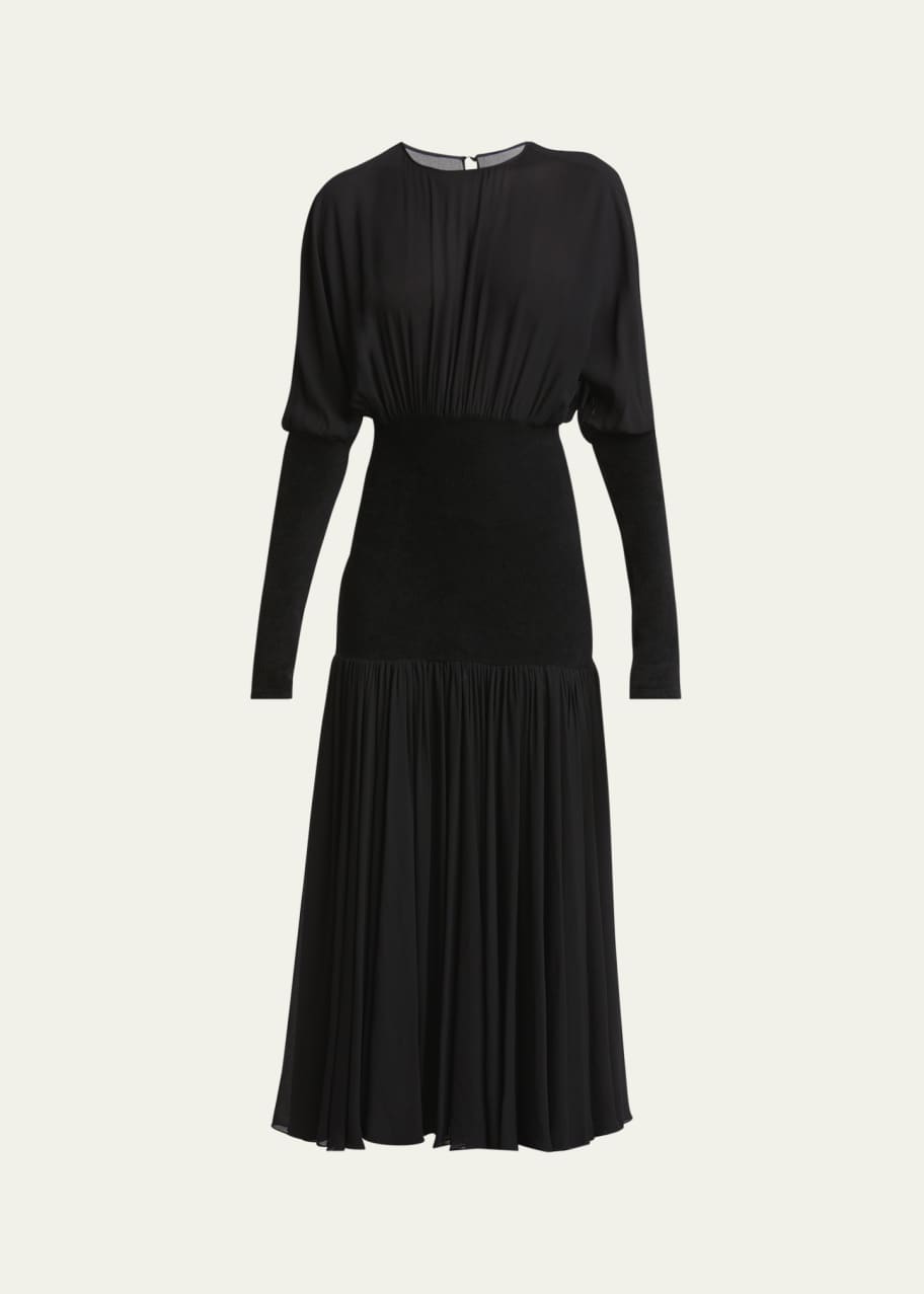 Image 1 of 1: Knit Band Sheer Chiffon Midi Dress