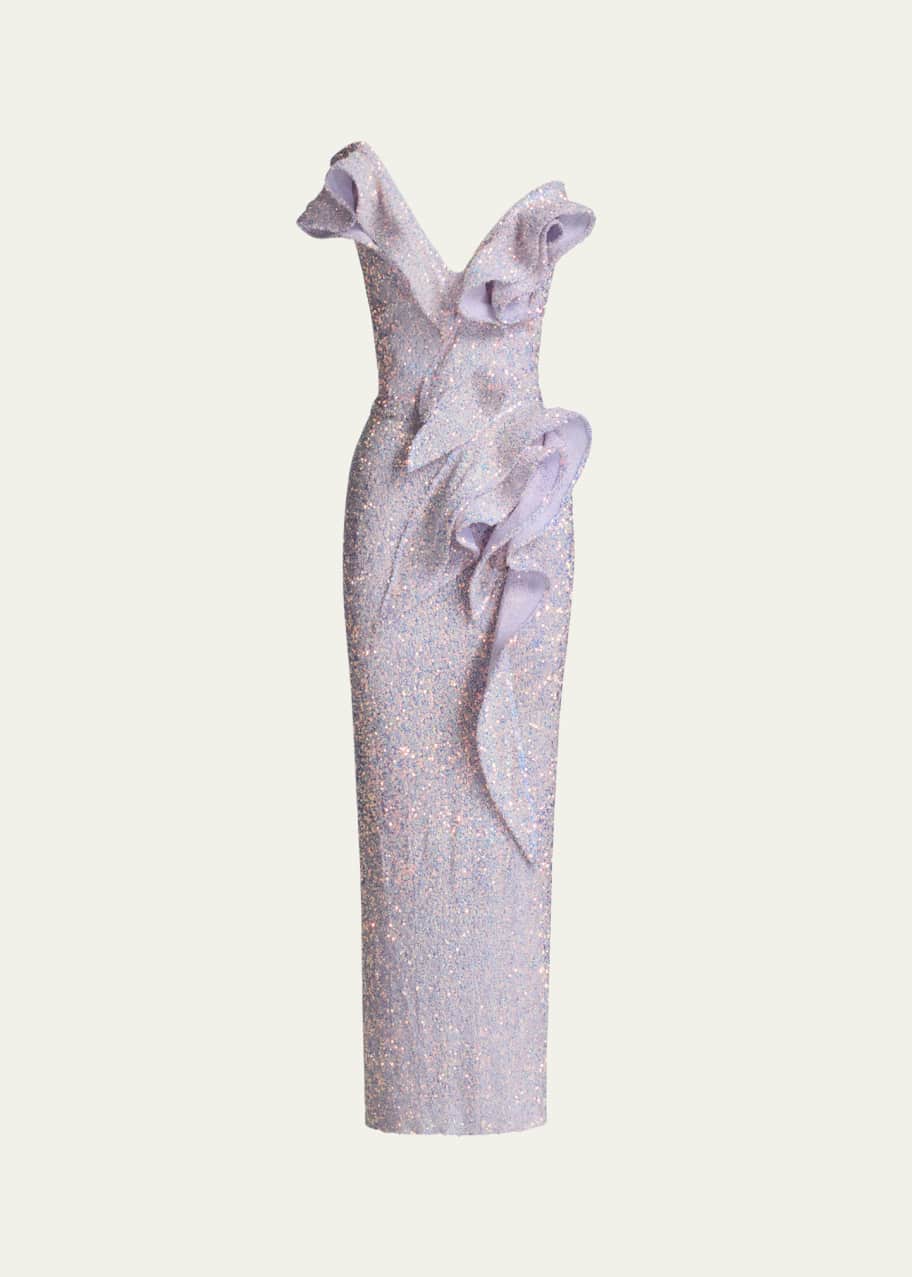 Spellbird Sequined Ruffle Maxi Dress
