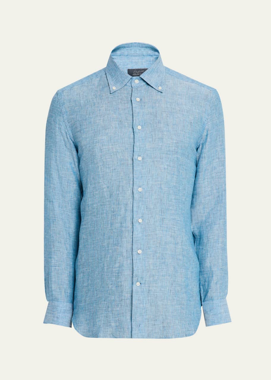 Image 1 of 1: Men's Cotton Small Stripe Sport Shirt