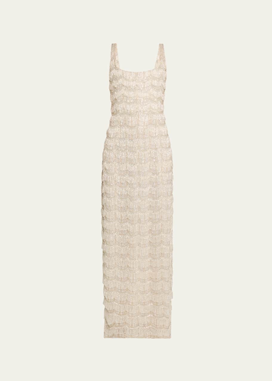 Image 1 of 1: Sadie Scallop Beaded Sleeveless Long Gown