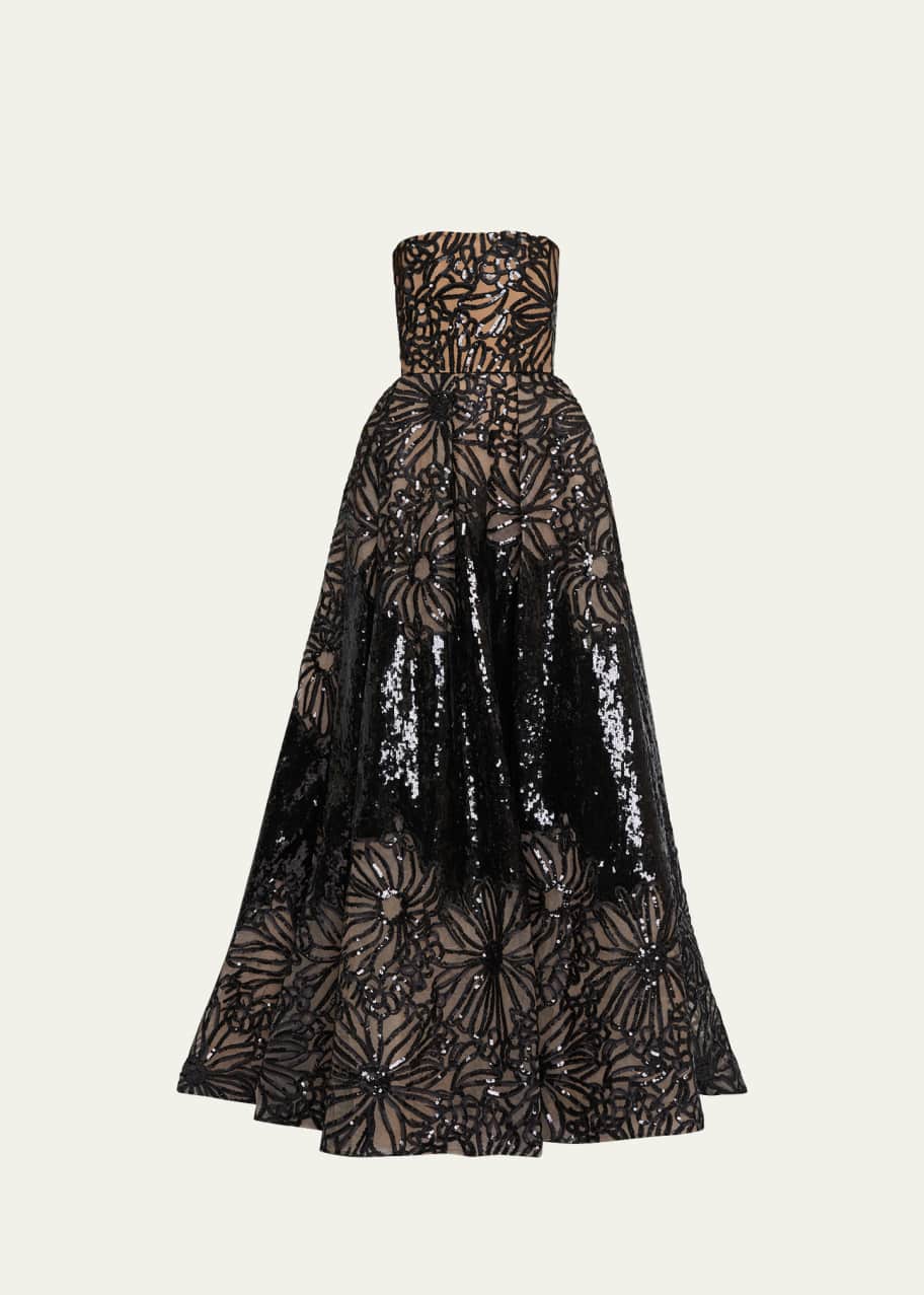 Image 1 of 1: Long Sequined Strapless Dress