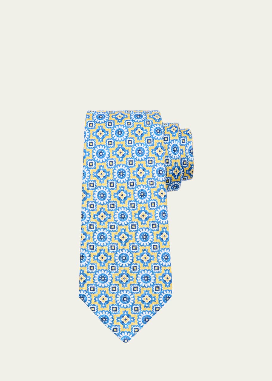 Image 1 of 1: Men's Floral Medallion Silk and Linen Tie