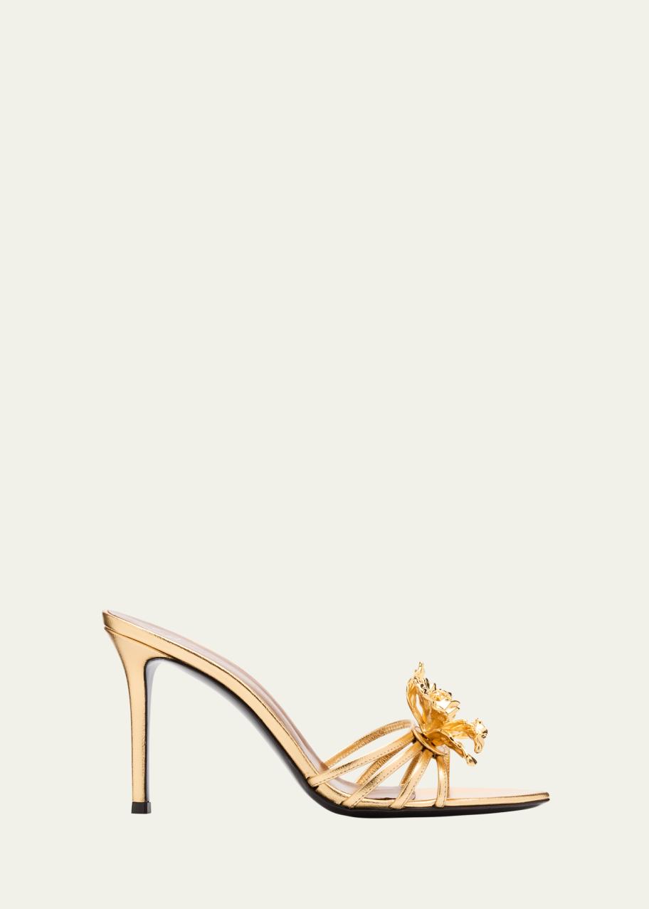 Giuseppe Zanotti Metallic Floral Stiletto Slide Sandals - Bergdorf