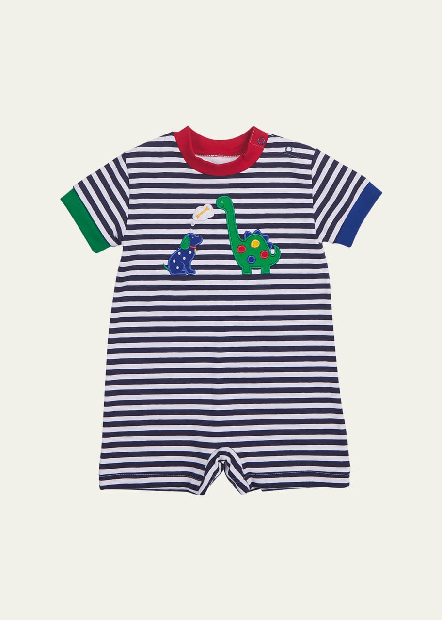 Image 1 of 1: Boy's Dog and Dino Knit Shortalls, Size 3M-24M