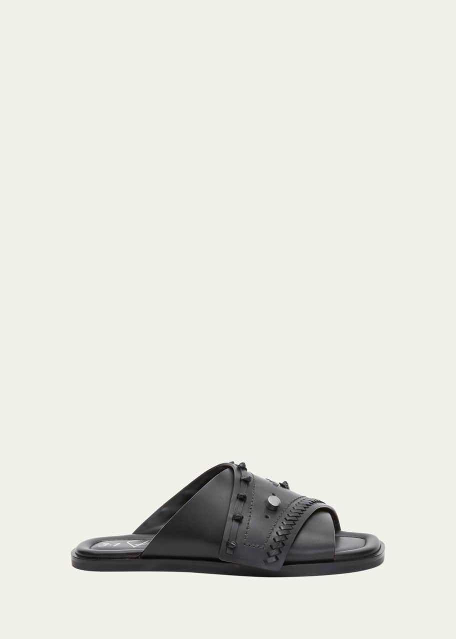 Image 1 of 1: Leather Crossover Slide Sandals