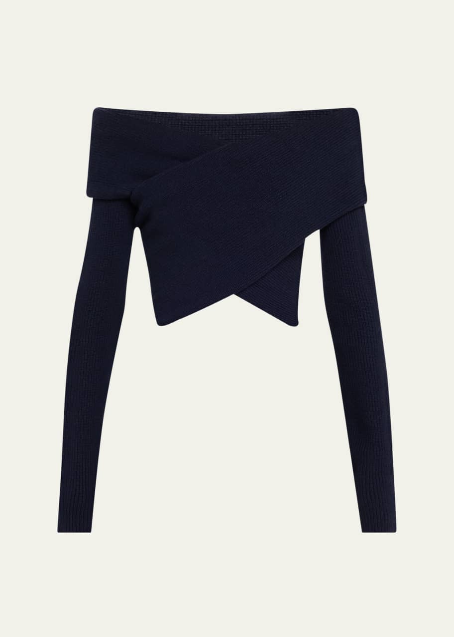 Image 1 of 1: Mimi Off-Shoulder Wrap Wool Cashmere Sweater