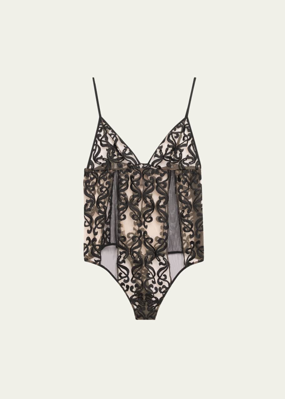 Image 1 of 1: Leah Embroidered Stretch Tulle Bodysuit