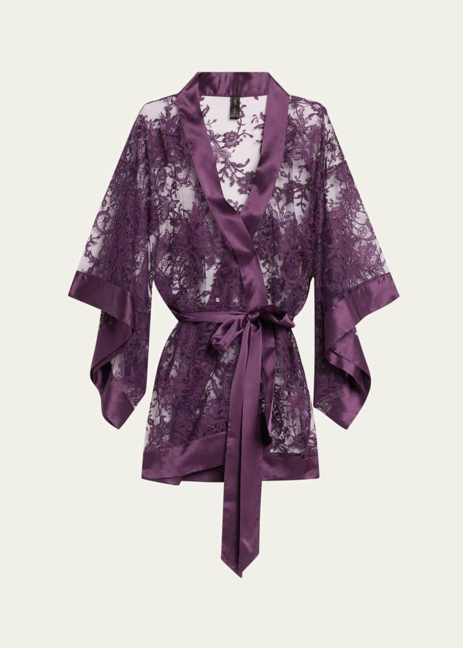 Image 1 of 1: Camille Floral Lace Kimono Robe