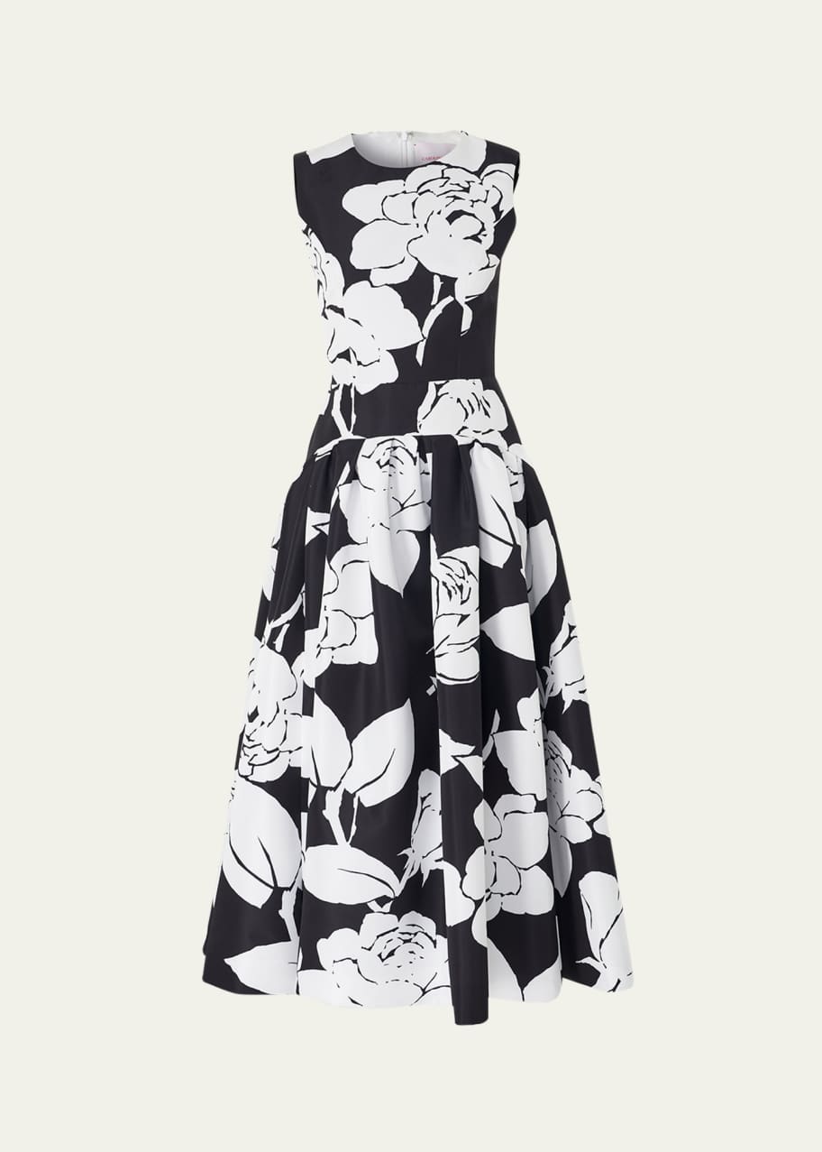 Image 1 of 1: Floral-Print Sleeveless Drop-Waist Midi Dress